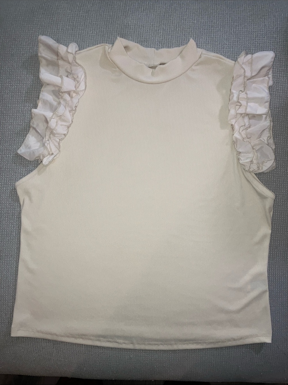 SHEIN Cream Ruffle Sleeve Mock Neck Tank